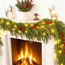 6ft Artificial Norfolk Pine Garland With LED Red Berries Garland Christmas Decor picture