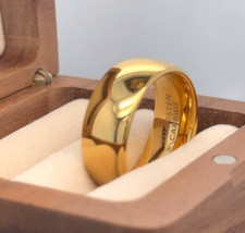 Plain Matching Wedding Bands Extra Wide Men's Wedding Band Gold Tungsten Ring picture