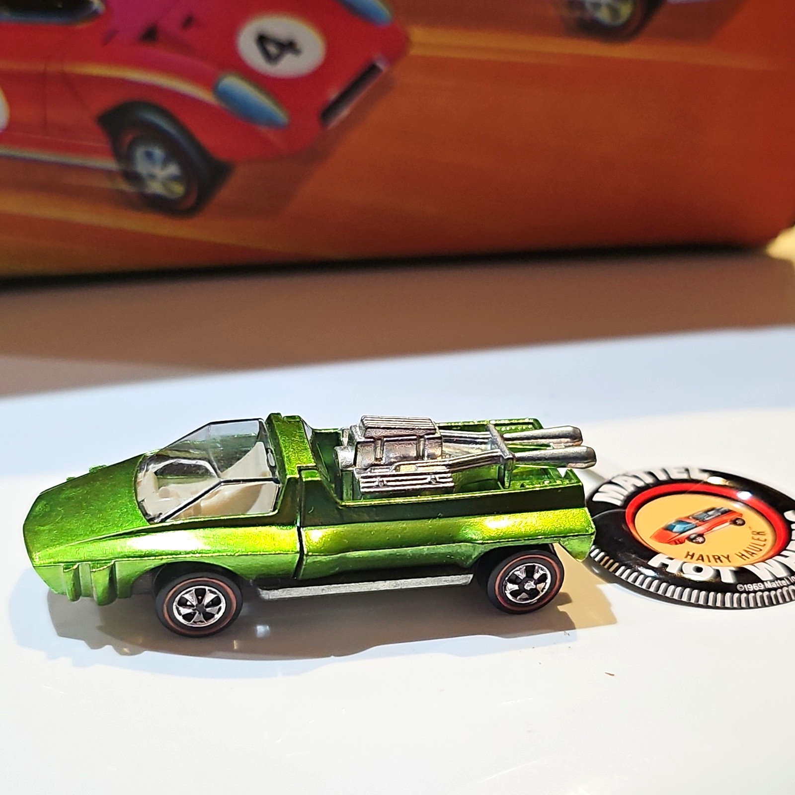 Vintage 1969 Hot Wheels Redline HAIRY HAULER Apple Green Spectraflame W/ Button