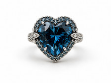 Judith Ripka Smithsonian 12 Ct London Blue Topaz SS 925 Ring Size 6.75 picture