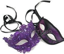 Purple Masquerade Lace Mask Pair Mardi Gras Costume Carnival Theme Party Wear picture