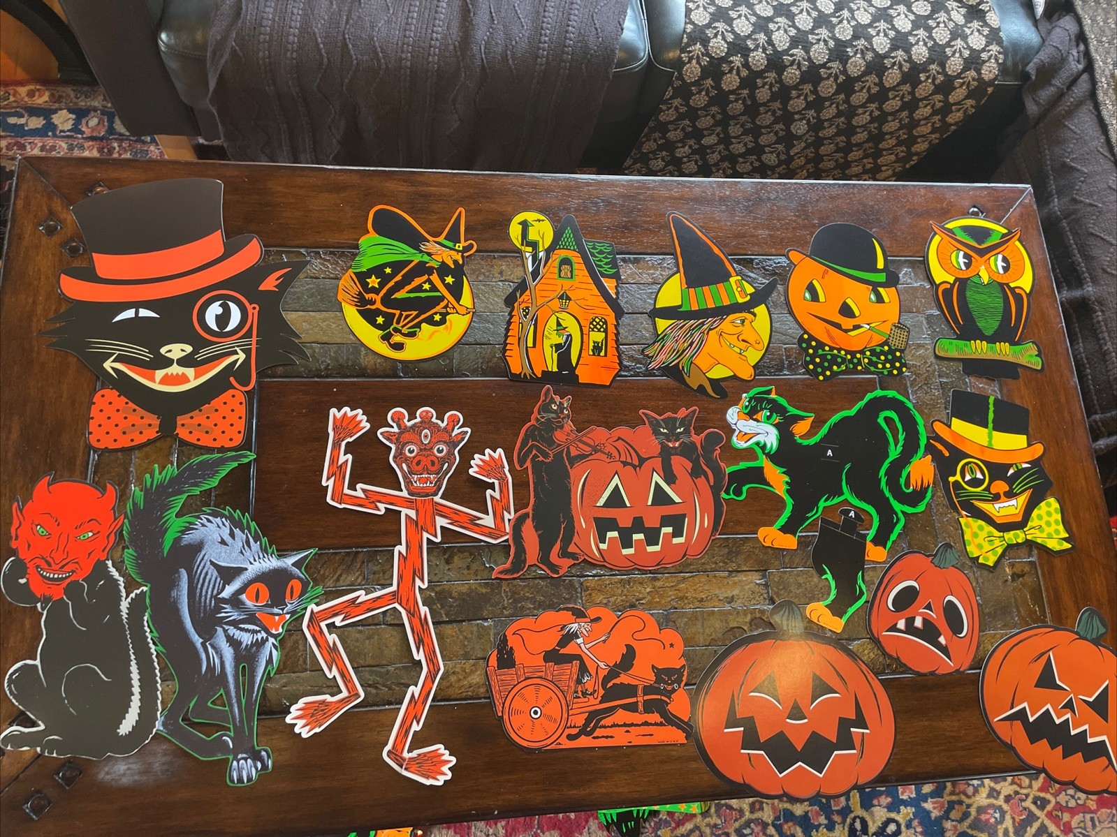 Halloween Decorations Diecut beistle Witch Pumpkin House Cat Vintage Antique H38 Halloween Decorations Diecut beistle Witch Pumpkin House Cat Vintage Antique H38