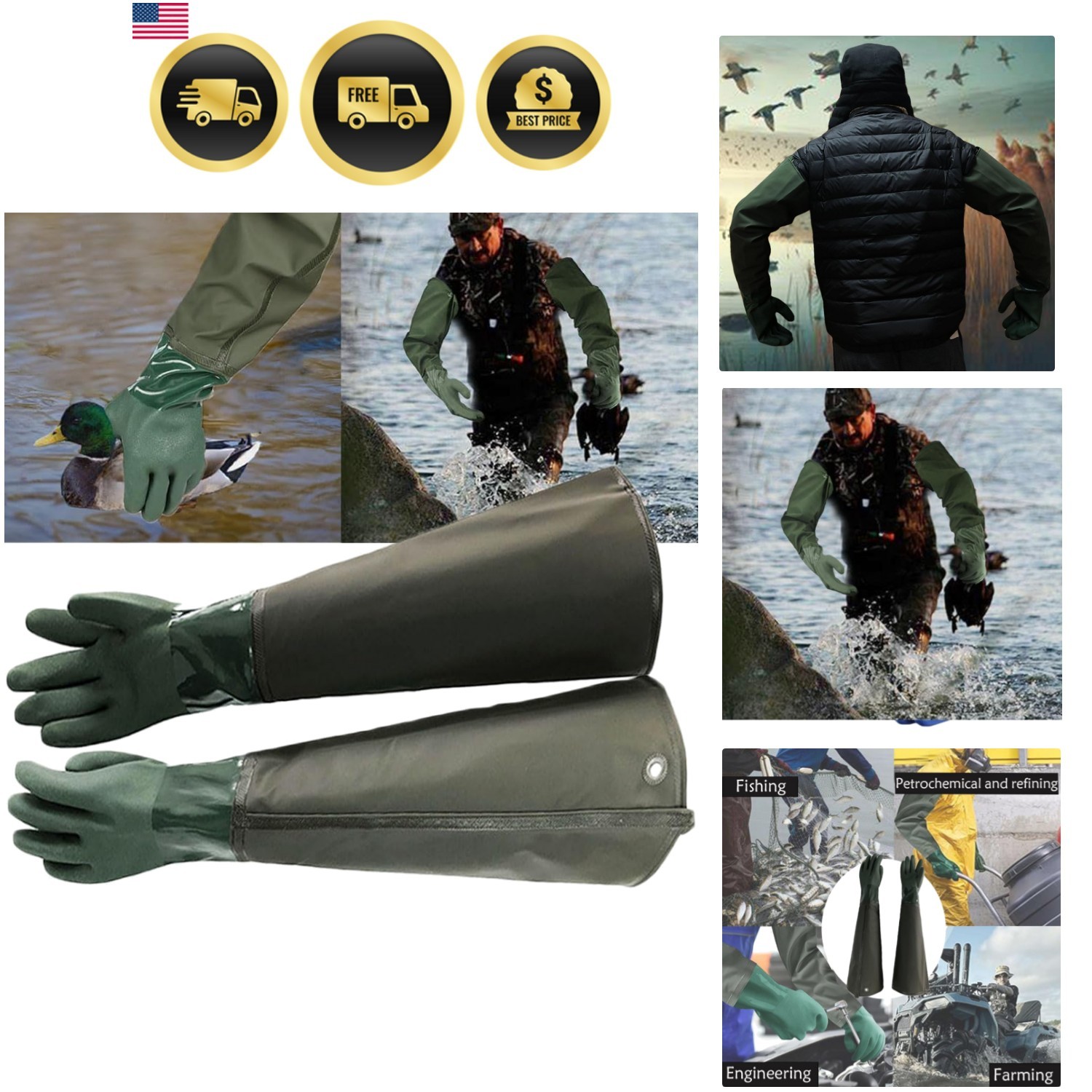 Shoulder Length Decoy Duck Gloves，28" Waterfowl Heavy Duty Duck Hunting Acces...