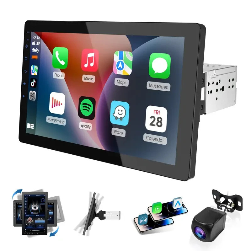 NEW Haudio 10.1" Single Din Car Stereo Rotatable Carplay Screen 1080P Rear Cam