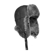Russian Ushanka Winter Trapper Hat Shearling Sheepskin Leather Outdoor Hat picture