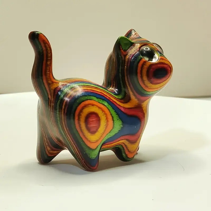 Painted Wooden Cat Figurine Small Kitten Statue Home Festival Decor Painted Wooden Cat Figurine Small Kitten Statue Home Festival Decor