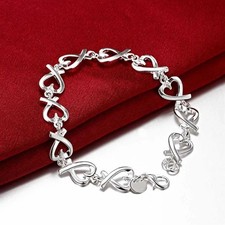 925 Sterling Silver Charm Heart Thick Chain Women Bracelet Fashion Jewelry picture