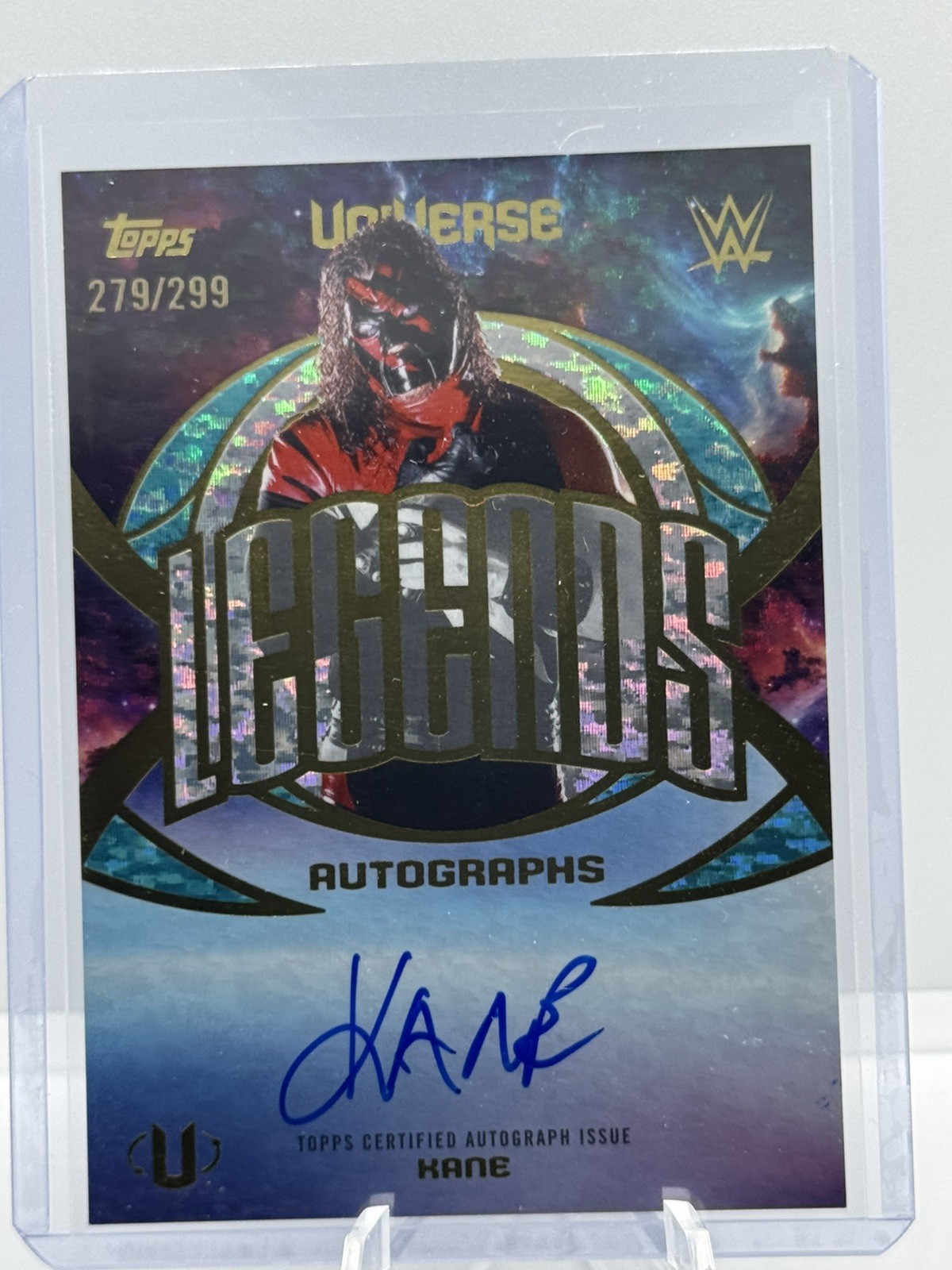 Kane 2026 Topps Universe WWE Legends Autographs Aqua Speckle #/299 Auto #LA-KN