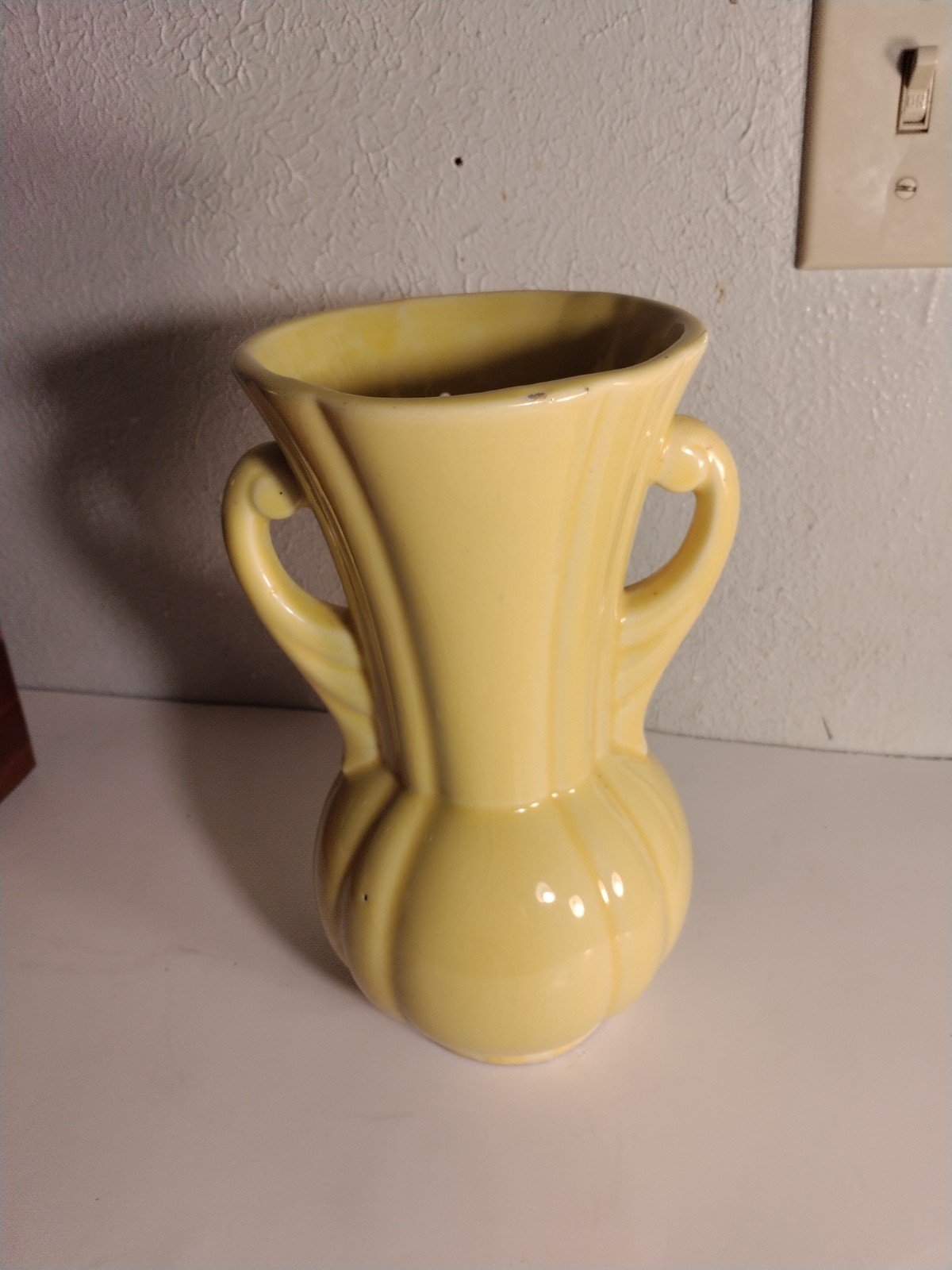 VTG MCM Pottery Double-Handled Yellow Vase Mark USA VTG MCM Pottery Double-Handled Yellow Vase Mark USA