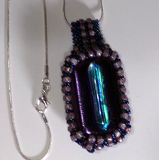 Wrapped Dichroic Glass Pendant Necklace 18" Artisan Jewelry XL302 picture