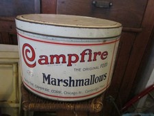 Vtg Campfire Marshmallows 5 lb Size Advertising Tin Can w/ Lid The Campfire Co. picture