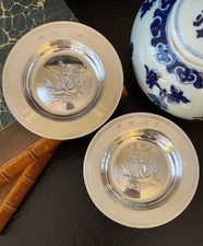English Sterling Silver Mayflower Galleon Ship Armada Dish Pair 4.4” c1969/74 picture