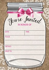 Mason Jar Baby Girl Shower Invitations - 25 Invites with Envelopes - B15201 picture