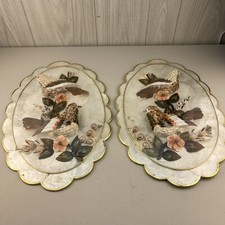 PAIR NOS Vintage Capiz Shell 18" Artwork Birds Flowers Philippines **READ** picture