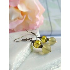 Unique Brass Dangle Earrings - Victorian Sea Glass Jewelry Gift Beach Jewelry picture