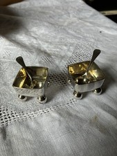 Antique Pair EPNS Salt Cellars Birmingham Hallmarked Martin Hall & Co 38g picture