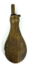 Antique 1800s-Early 1900s Basket Weave Pattern Flintlock Musket Powder Flask picture