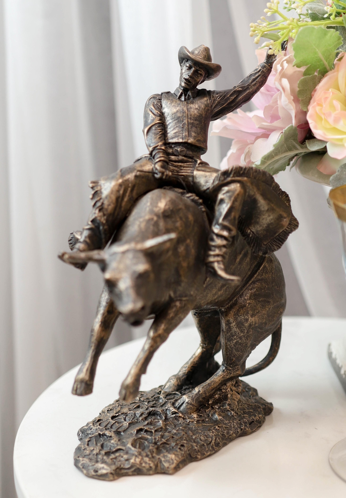Old World Rustic Western Cowboy Riding A Rearing Angry Bull Rodeo Statue 10"H Old World Rustic Western Cowboy Riding A Rearing Angry Bull Rodeo Statue 10"H