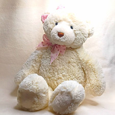 Vintage GUND White Teddy Bear 16" Plush 46520 Pink Polka Dot Bow Mommy Bear picture