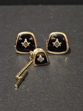 Estate Jewelry Masonic Square & Compass Cufflinks And Tup Pin-Gold Filled picture