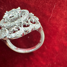 14k White Gold Diamond Halo Cocktail Ring Round Prong Set Size 7 2mm Band picture