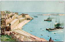 Malta Grand Harbour Public Library Valletta Historic Postcard Woman's World 1908 picture
