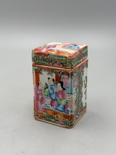 Antique Qing Chinese Export Canton Rose Mandarin Small Square Trinket Box picture