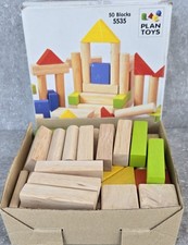 Pre-Owned Plan Toys 50 Wooden Building Block Stem Toy Set 5535 FREE US SHIPPING picture