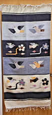 Woven Rug Wall Hanging Tapestry Birds & Flowers Fringe Edge Carpet MCM 54" x 27" picture