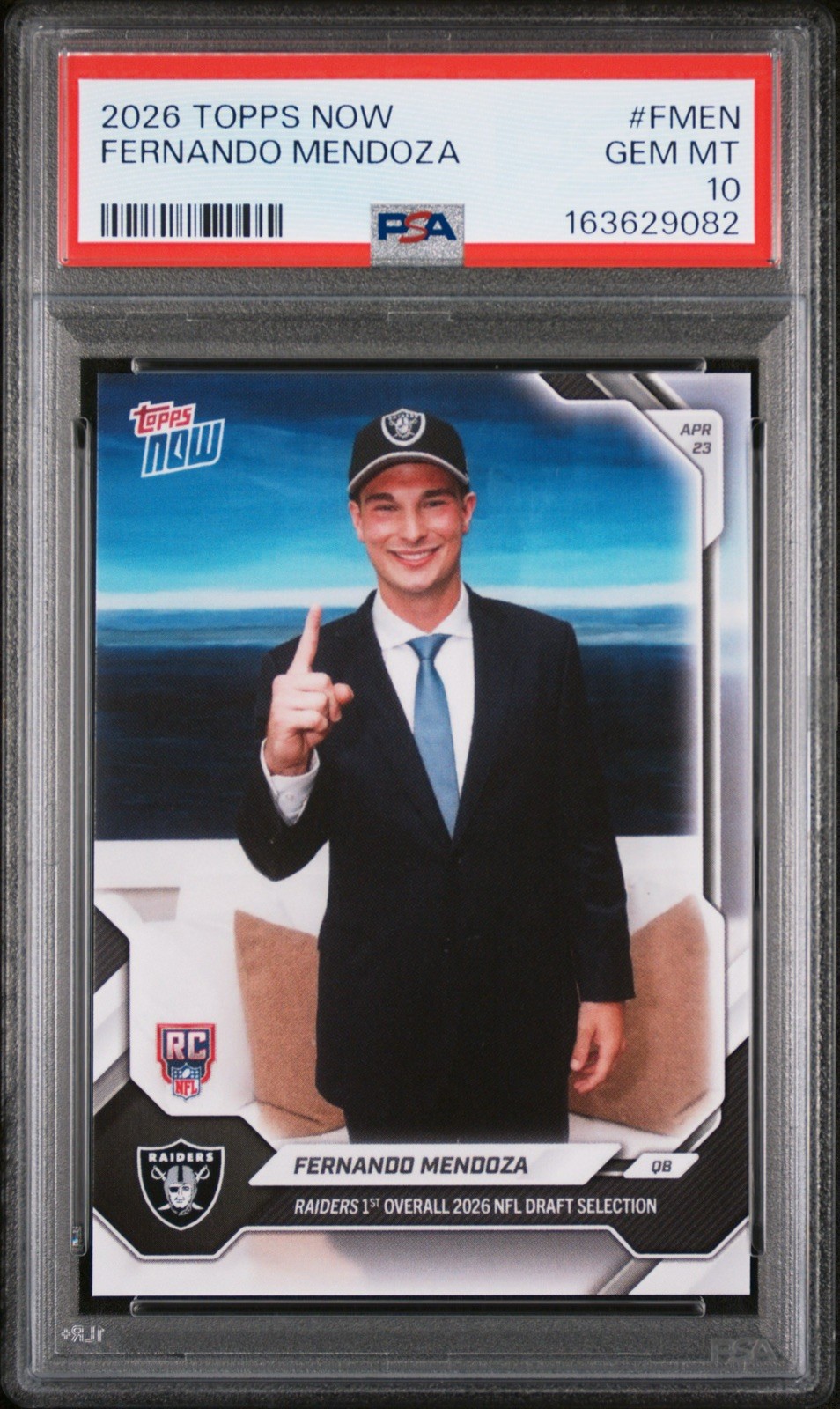2026 Topps Now FERNANDO MENDOZA 1st RC #FMEN PSA 10 Gem Mint Rookie Raiders