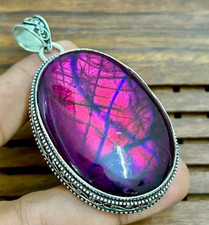 Purple Labradorite Gemstone 925 Sterling Silver Handmade Jewelry Pendant 2.05" picture