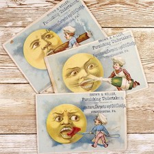 Set of 3 MAN IN THE MOON Trade Cards, Cigar, Champagne, Food ~ Stroudsburg PA picture