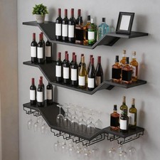 3-Tier Wall Mounted Wine Rack 39.4" Floating Bar Shelves w/ LED for Bar Cafe picture