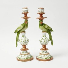 (BIG PAIR) Green Parrot Candle Holders, picture