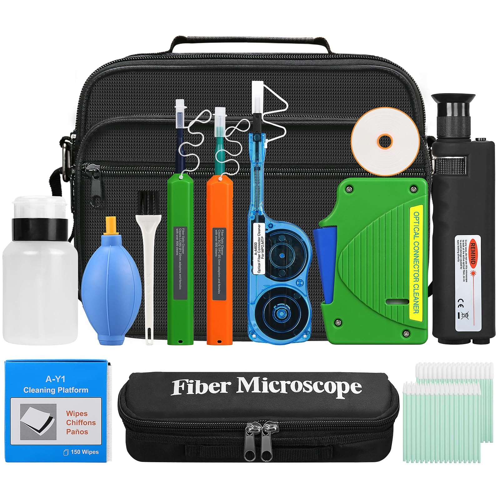 14 in 1 Fiber Optic Cleaning Kit, 400X Fiber Microscope FTTH Cleaner Set, SC ... 14 in 1 Fiber Optic Cleaning Kit, 400X Fiber Microscope FTTH Cleaner Set, SC ...