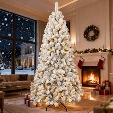 5 ft Snow Flocked Christmas Tree Prelit Artificial Real Fir Tree with 200 light picture