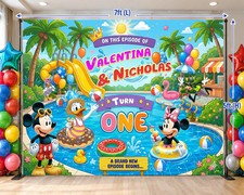 Pool Party tv theme Birthday Photo Backdrop Custom Name Water Slide Summer picture
