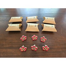 Longaberger 2010 Mothers Day Knob Set 6 Pink Orange Floral Enamel Tie-Ons 23814 picture