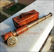 ANTIQUE BRASS TELESCOPE MARINE NAUTICAL LEATHER PIRATE SPYGLASS VINTAGE SCOPE picture