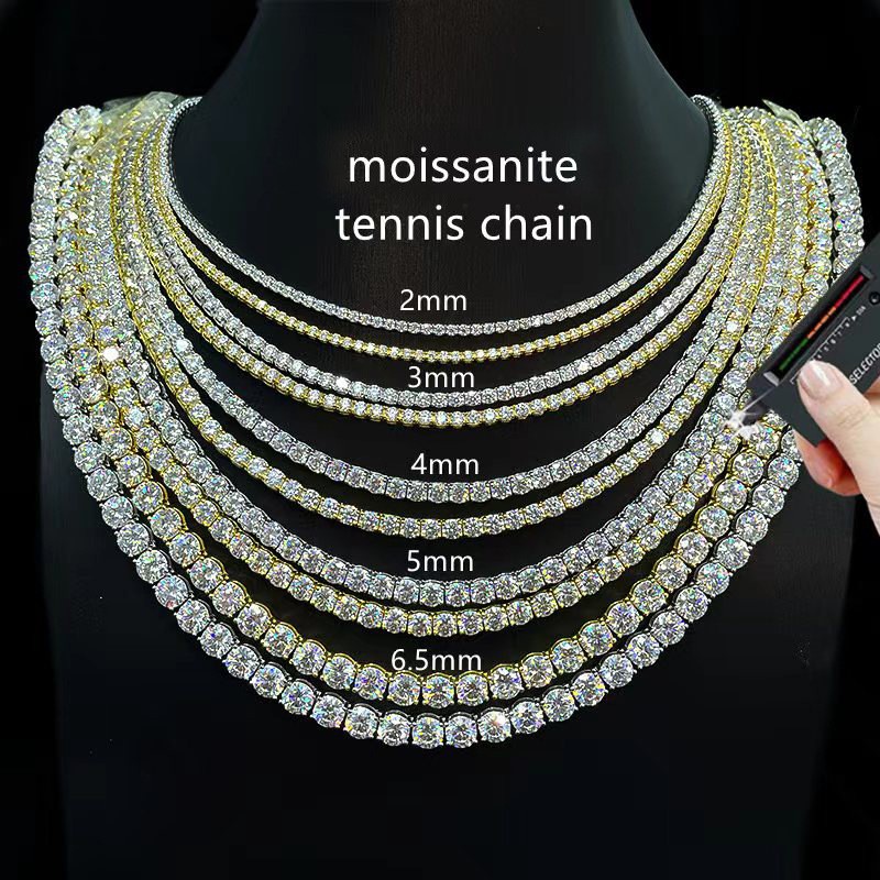 2-6.5mm VVS1 MOISSANITE Tennis Chain Necklace S925 Sterling Silver - Men Women