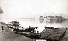 Udaipur Lake Palace Boats Rajasthan India Shore People Vtg. Photo 19thC. picture