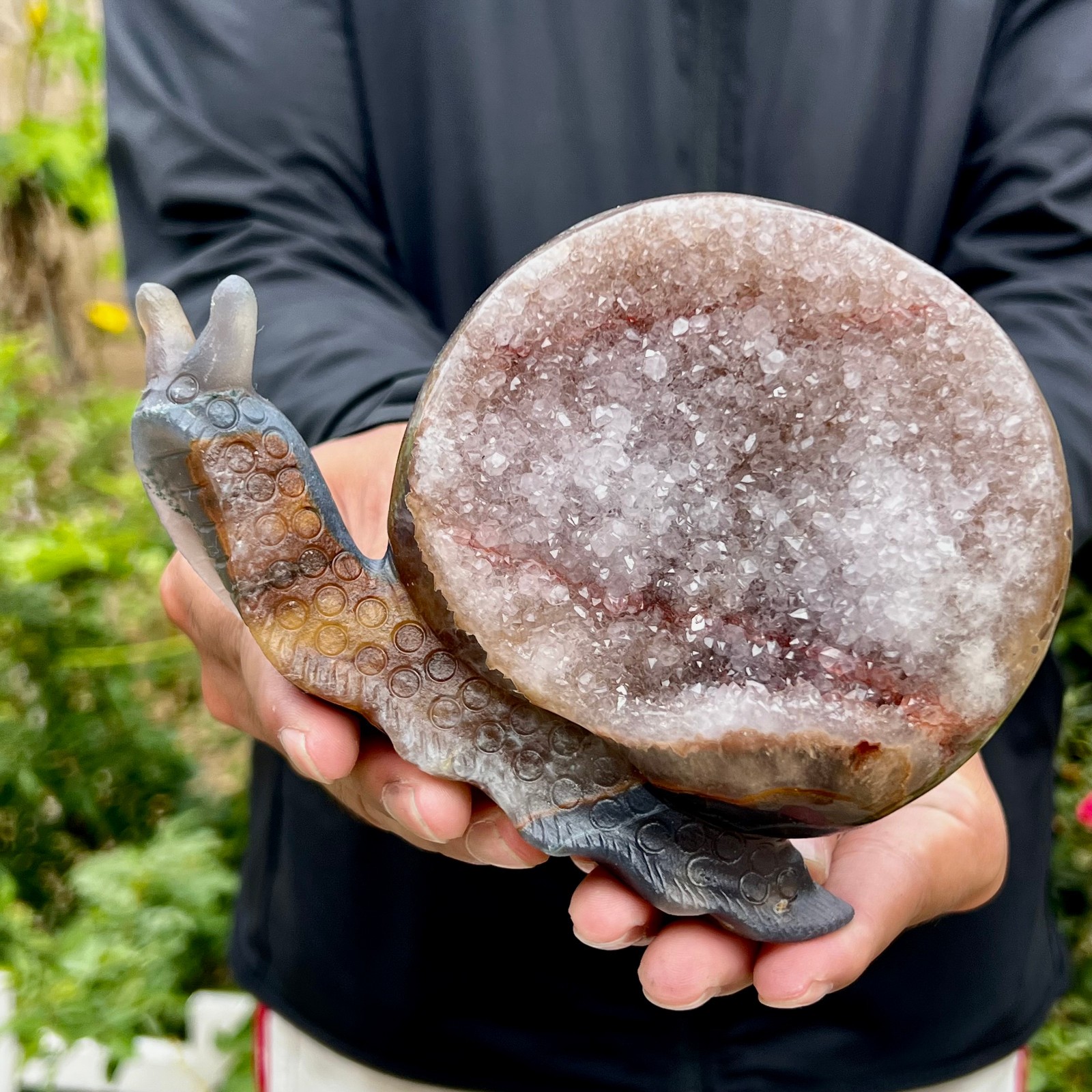 1.5LB Hand Carved Agate Amethyst Druzy Snail Crystal Animal Statue Healin 1.5LB Hand Carved Agate Amethyst Druzy Snail Crystal Animal Statue Healin