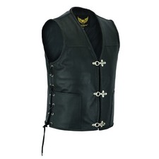 Mens Leather Vest Buckle Motorbike Vest Motorcycle Club Biker Fishhook Waistcoat picture