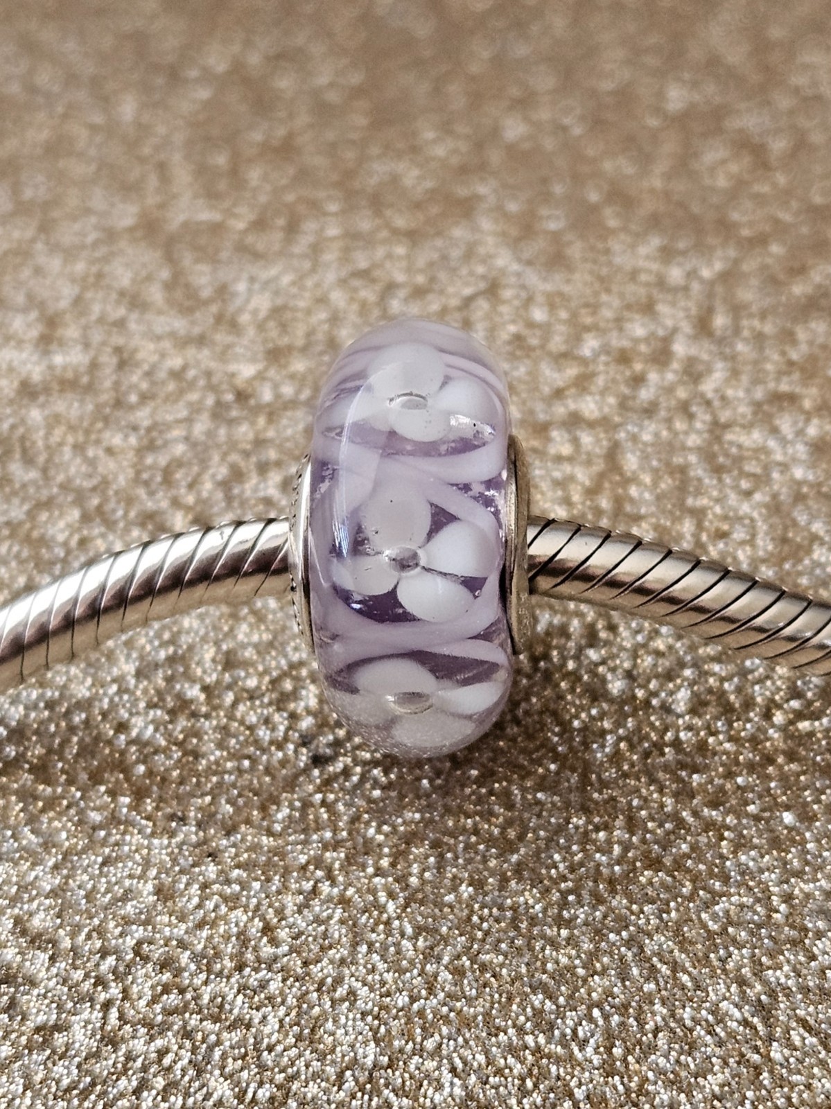 Authentic Pandora Silver Purple Field Of Flowers Murano Charm Authentic Pandora Silver Purple Field Of Flowers Murano Charm