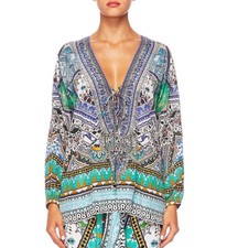 Camilla Blouse Top Size S Everlasting Udaipur 100% Silk Lace Up Long Sleeve picture