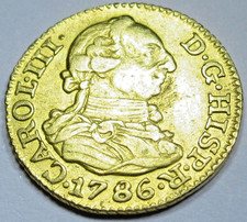 1786 Spanish Gold 1/2 Escudo Genuine Antique 1700s Pirate Treasure Doubloon Coin picture