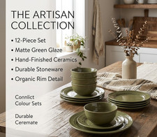 Better Homes & Gardens Artisan Stoneware Green 12-Piece Dinnerware Set picture