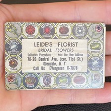 Vtg pocket mirror Business Card Leides Florist Glendale NY BRIDAL FLOWER SHOP picture