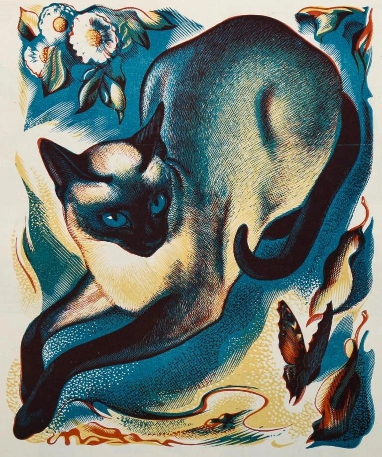Siamese Cat Agnes Miller Parker 1939 VINTAGE art print antique painting Siamese Cat Agnes Miller Parker 1939 VINTAGE art print antique painting