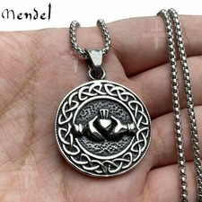 MENDEL Stainless Steel Mens Irish Celtic Claddagh Knot Pendant Necklace Jewelry picture
